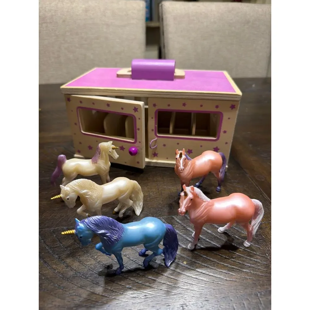 Breyer Unicorn Magic Wooden Stable Playset w/ 5 Colorful Miniature Unicorns